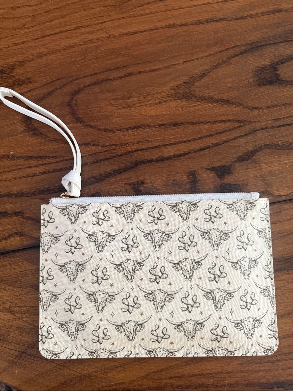 Western Bull Print Wristlet Clutch - Cream